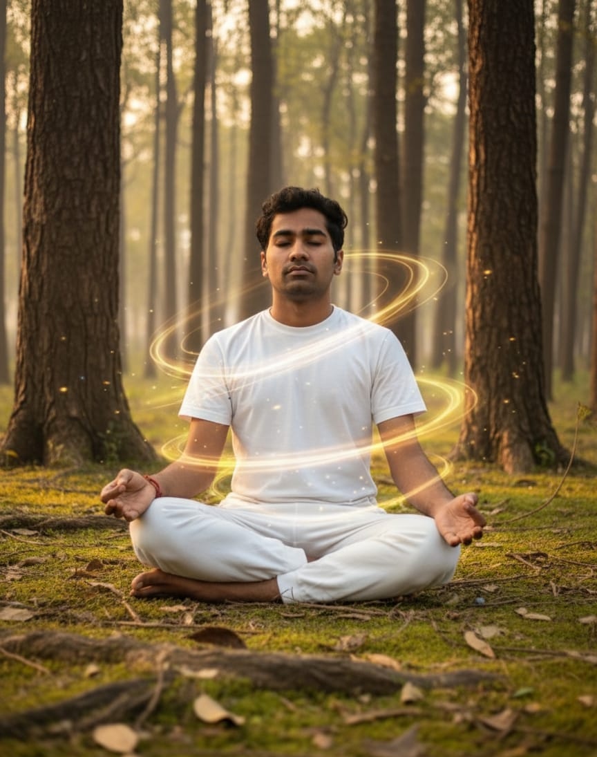 Chirag Panpaliya teaching a live online yoga class